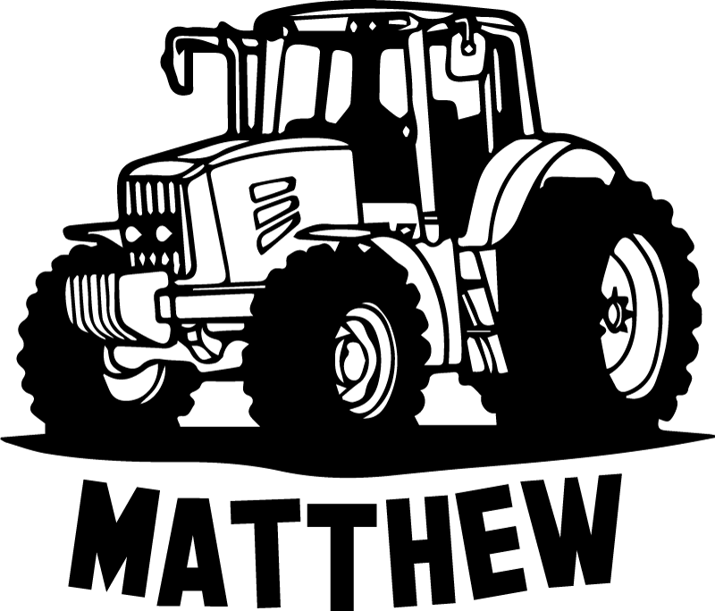 Kids vinyl rug with tractor silhouette and name - TenStickers
