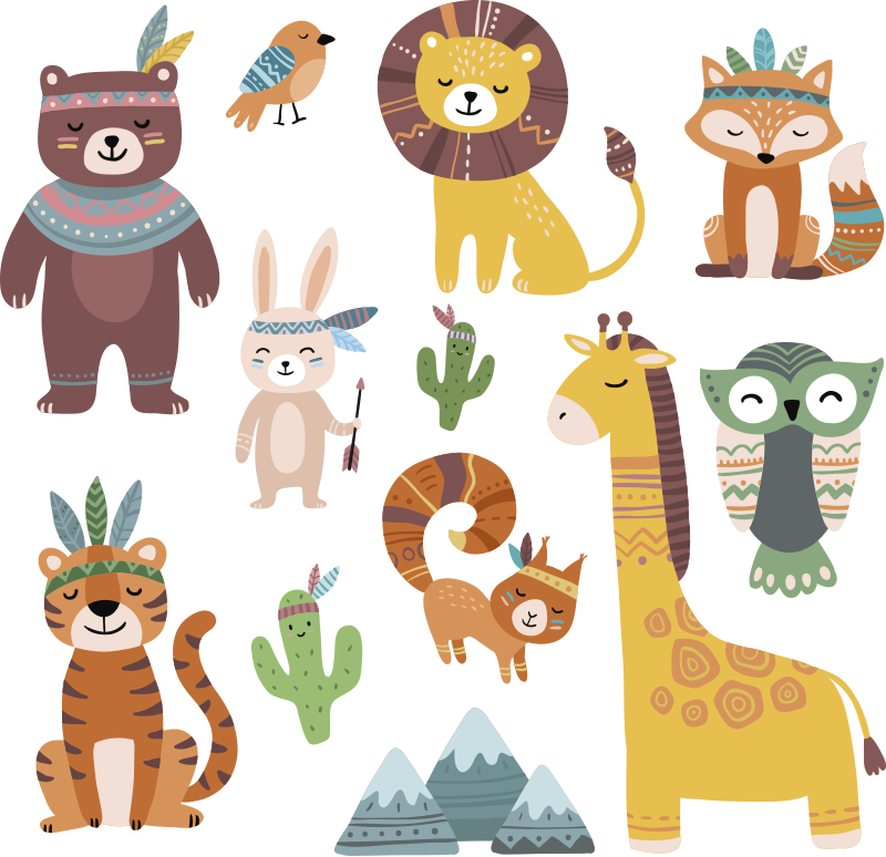 Kids vinyl rug featuring funny tribal animals - TenStickers