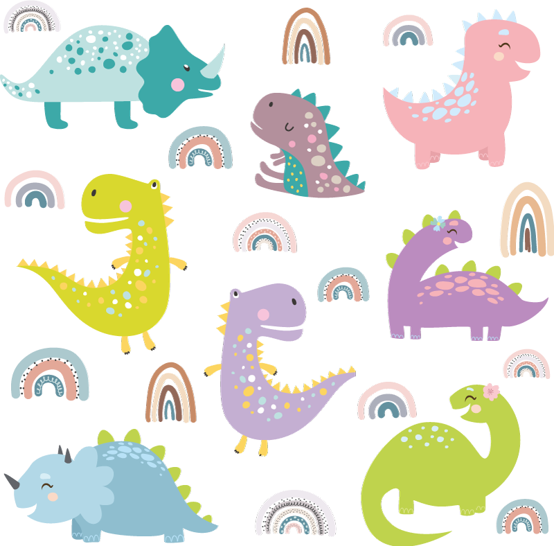 Bedroom vinyl rug featuring nordic dinosaurs and rainbows - TenStickers