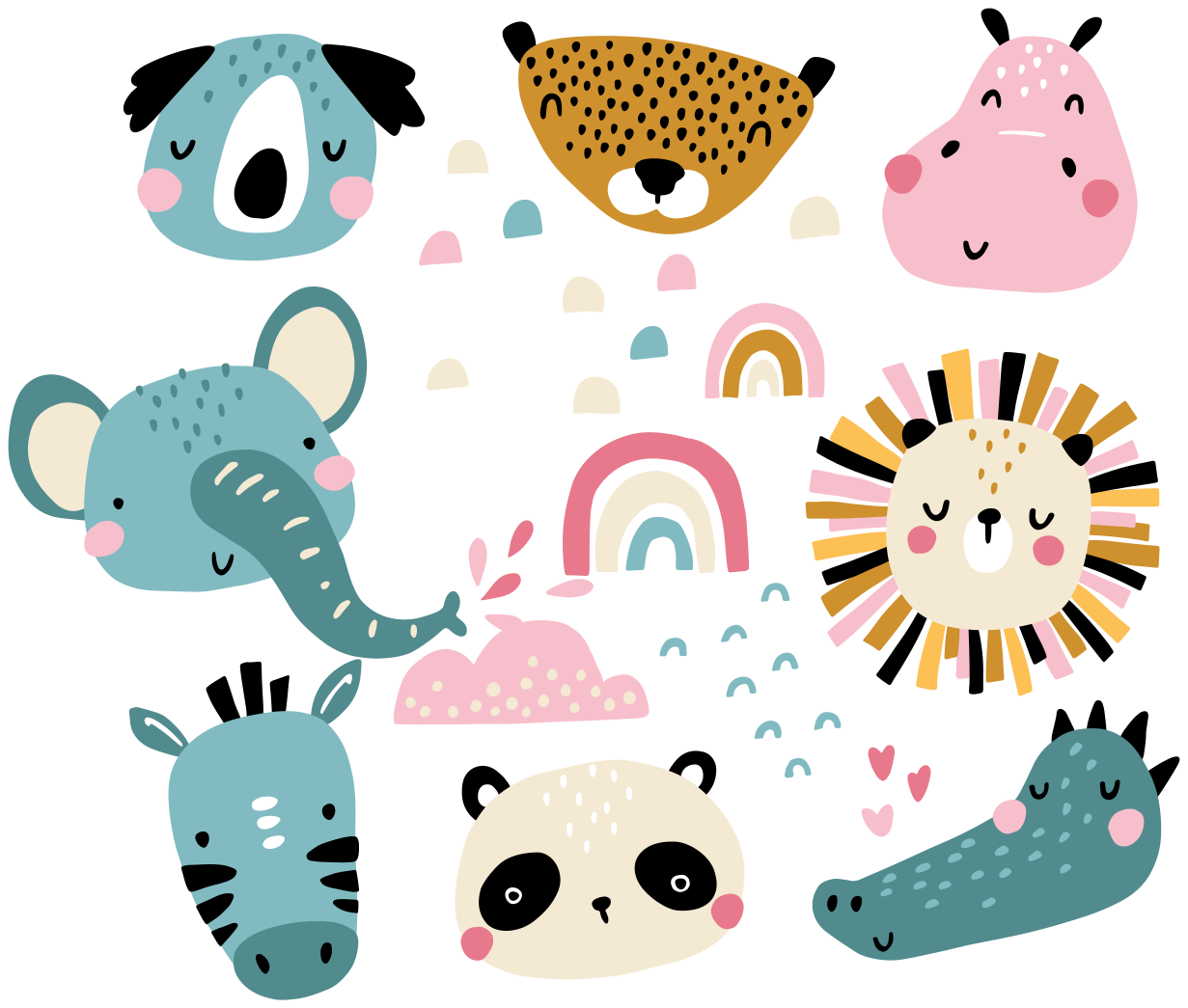 Kids vinyl rug little animals nordic design - TenStickers