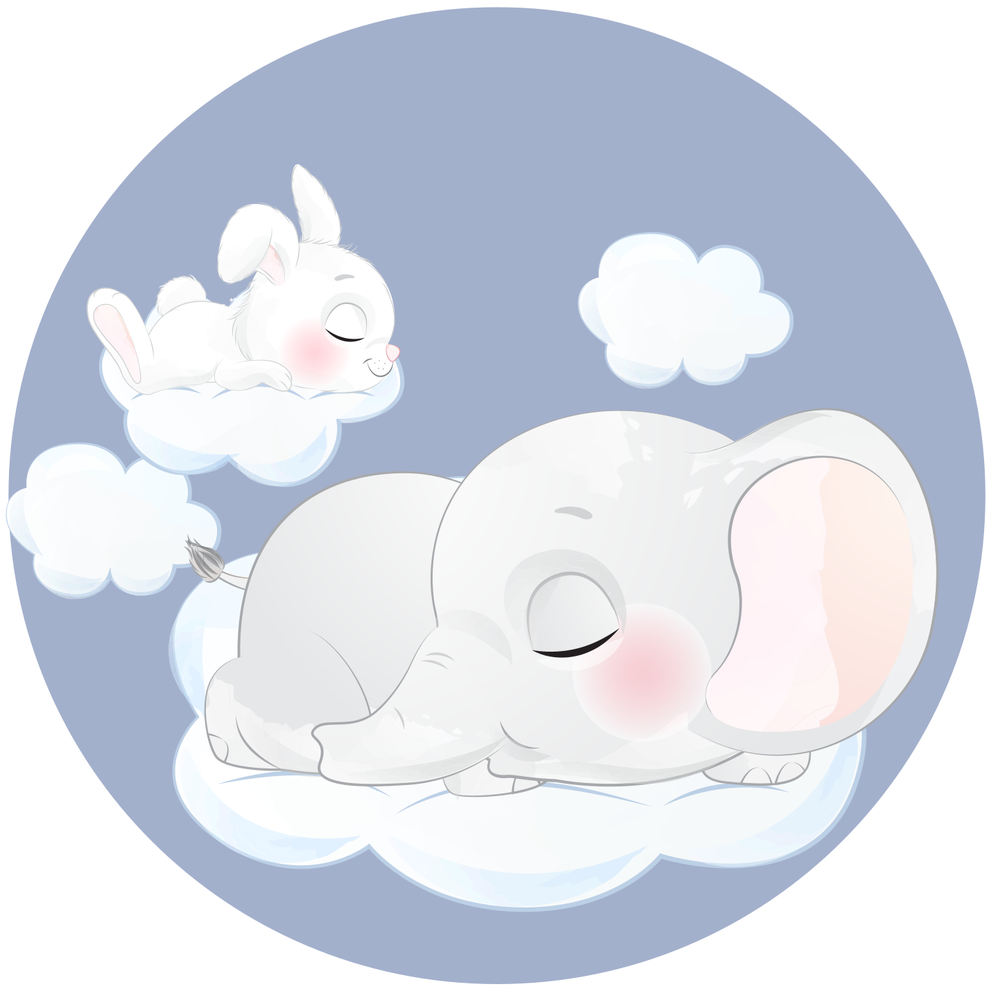 Kids vinyl rug featuring elephant and rabbit on cloud - TenStickers