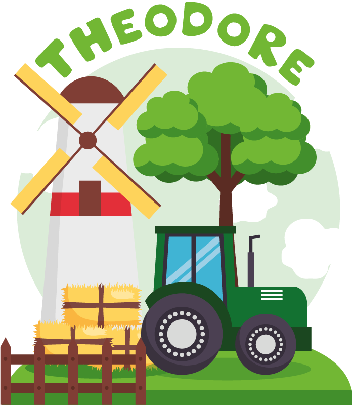 Kids vinyl rug green tractor on hill with clouds - TenStickers