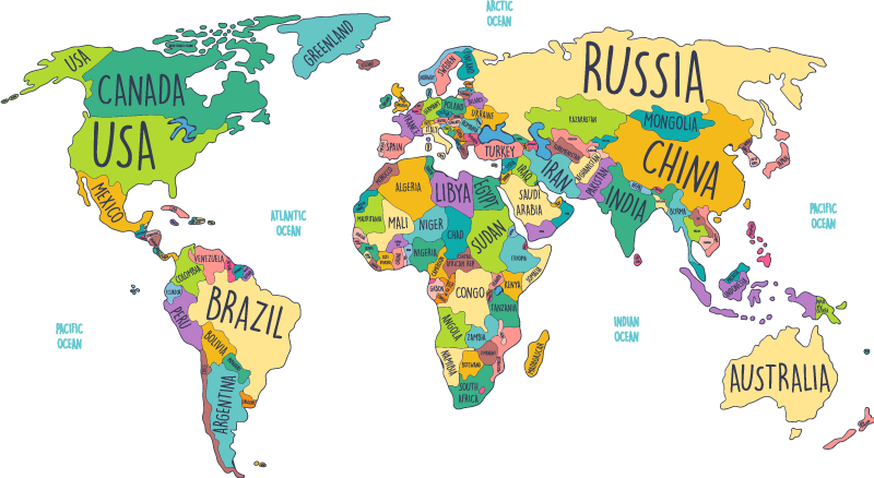 World map vinyl rug political world map - TenStickers