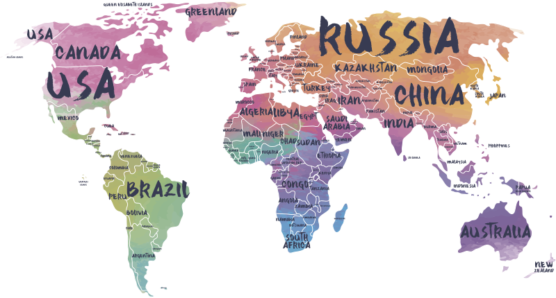 World map vinyl rug world map lettering rug - TenStickers