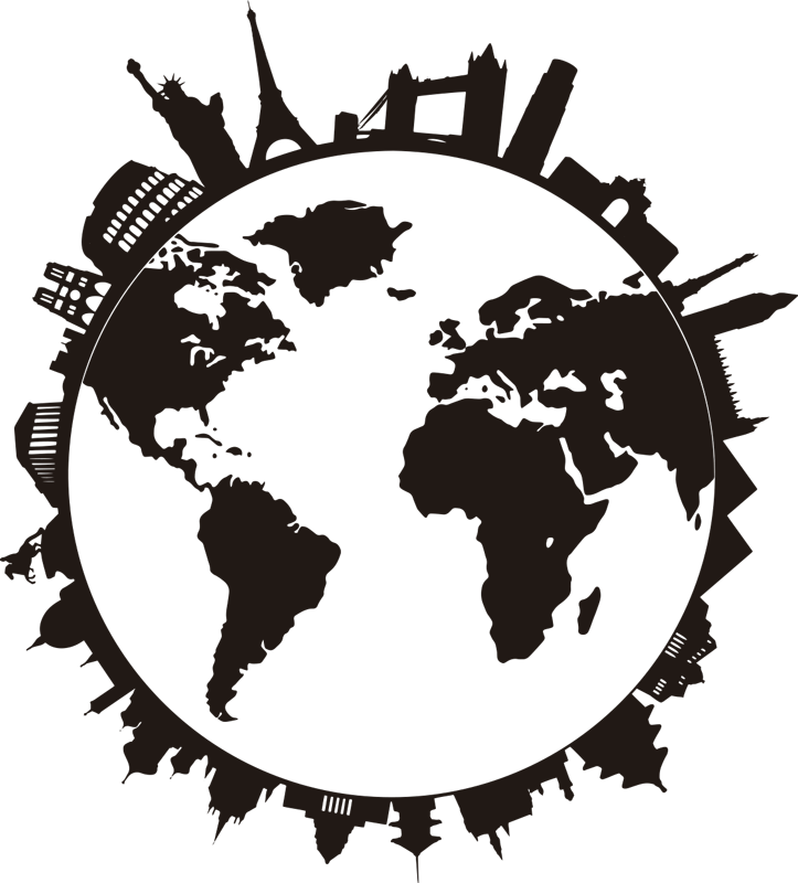 World map vinyl rug with landmarks - TenStickers