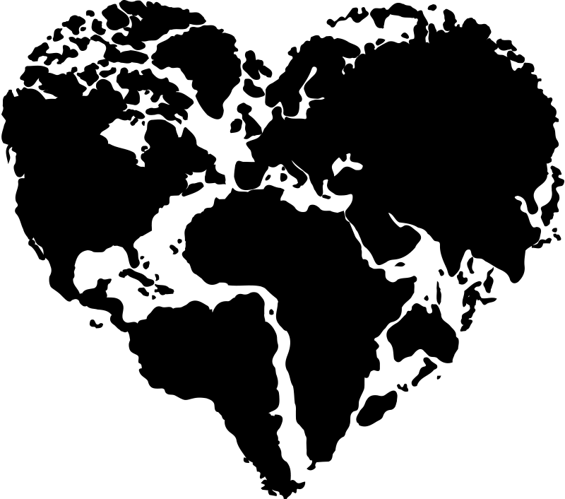 World map vinyl rug world map heart shape sticker - TenStickers