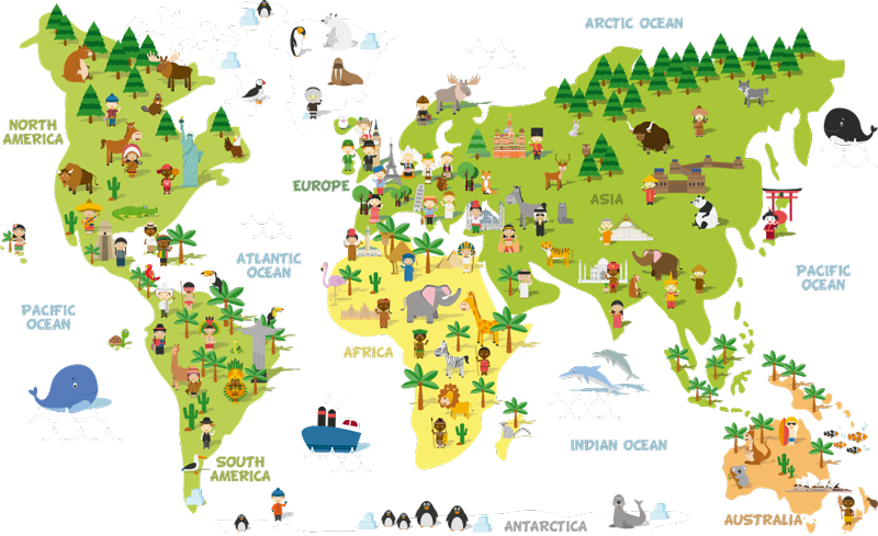 World map vinyl rug people map in english - TenStickers