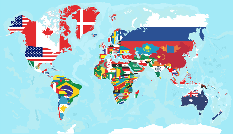 World map vinyl rug with flag designs - TenStickers