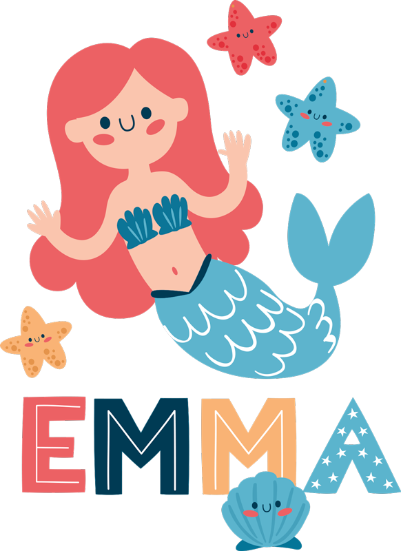 Kids vinyl rug colorful mermaid with name - TenStickers