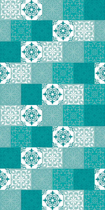 Turquoise tile bathroom vinyl rug - TenStickers