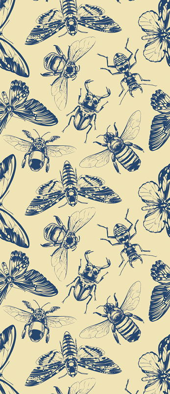 Bathroom vinyl rug with blue and yellow bees and butterflies - TenStickers