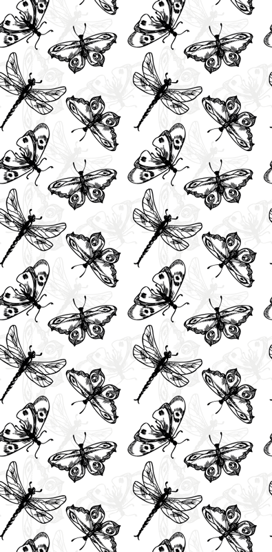 Bathroom vinyl rug with black and white dragonfly pattern - TenStickers