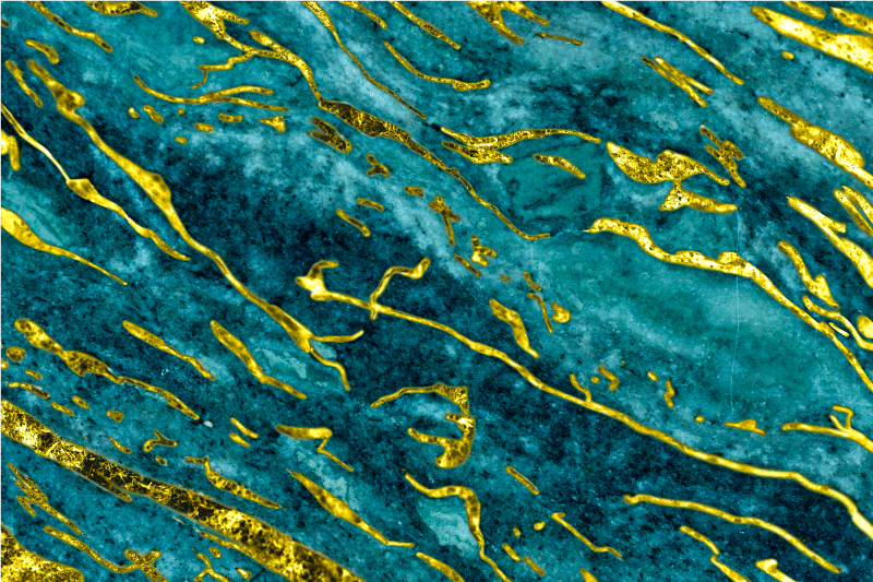 Bathroom vinyl rug in blue and gold marble effect - TenStickers