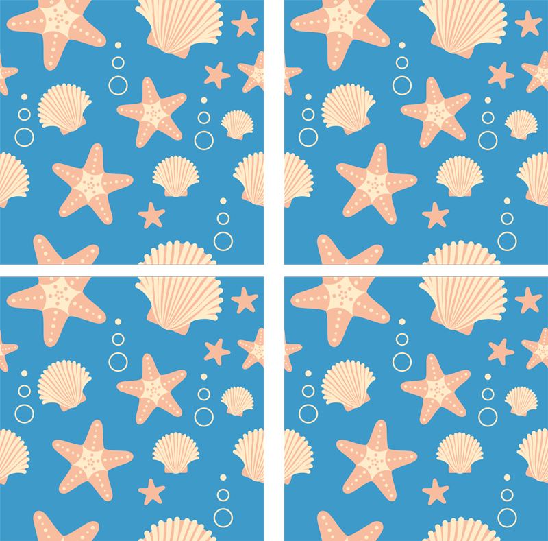 Bathroom vinyl rug fishstar and shells under sea - TenStickers