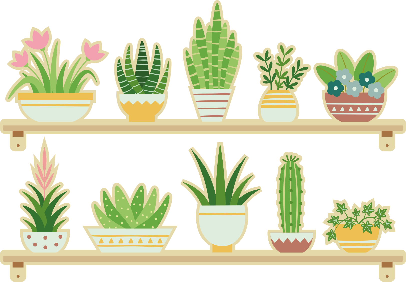 Kitchen vinyl rug cactus plant shelf set - TenStickers