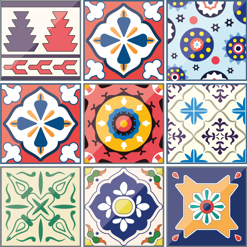 Colorful ornamental tiles kitchen vinyl rug - TenStickers