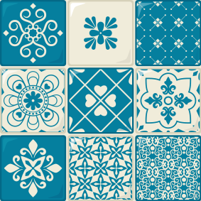 Kitchen vinyl rug in gray and blue pattern - TenStickers