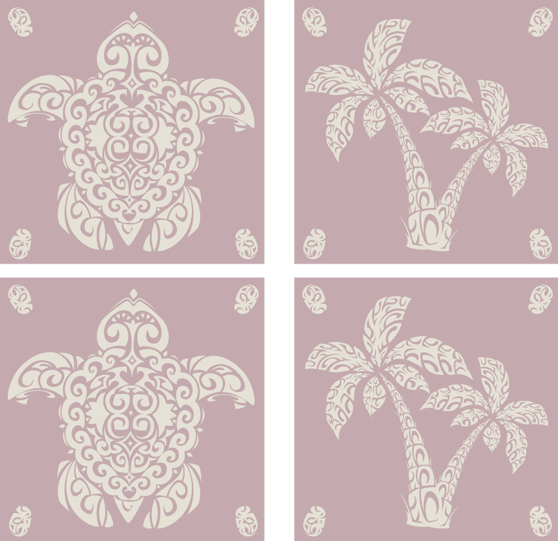 Kitchen vinyl rug hawaiian turtle and palm design - TenStickers