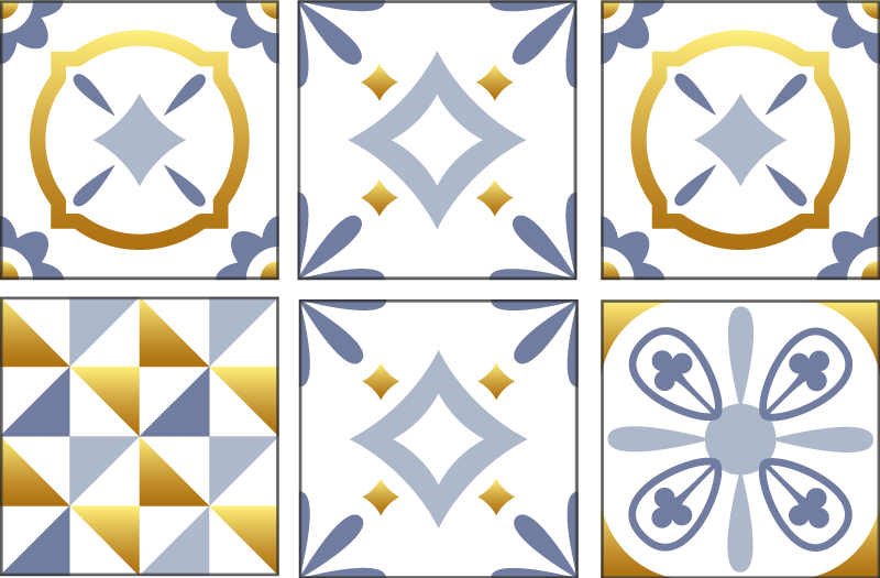 Kitchen vinyl rug with golden effect tiles design - TenStickers