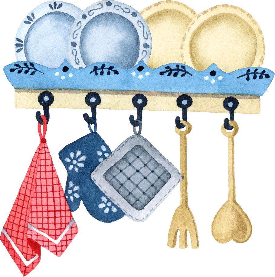 Kitchen vinyl rug hand drawn watercolor kitchen tools - TenStickers