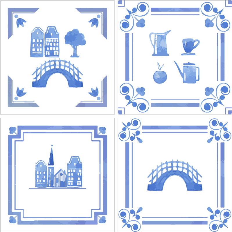 Delftware dutch houses kitchen vinyl rug - TenStickers