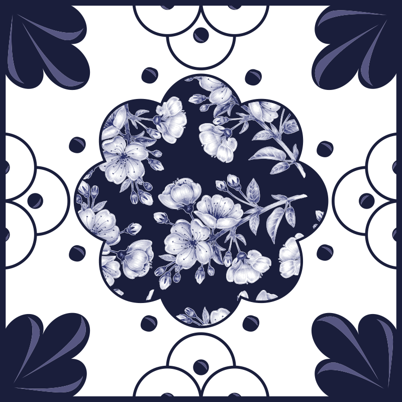 Kitchen vinyl rug with floral pattern tiles - TenStickers
