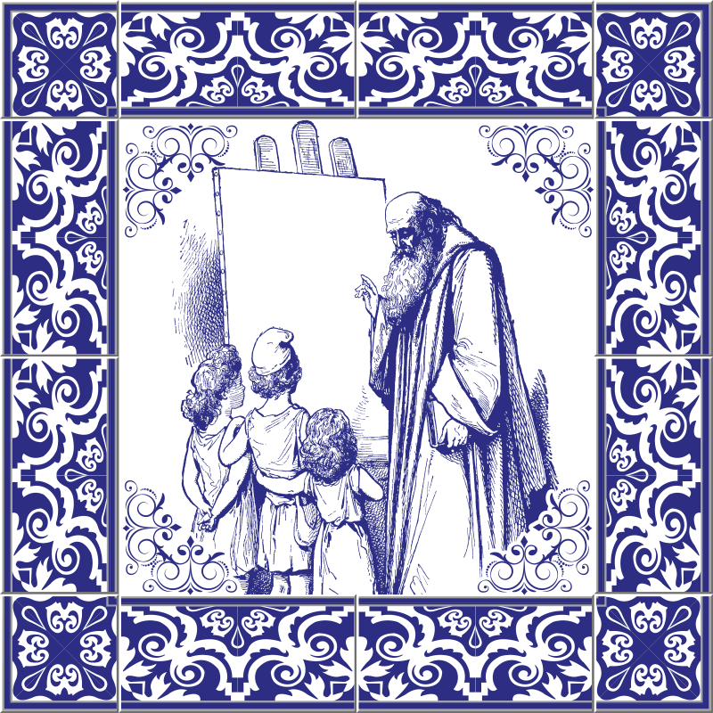 Blue delfts teacher kitchen vinyl rug - TenStickers