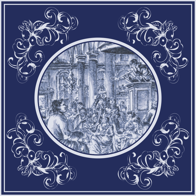 Blue delft crowd design kitchen vinyl rug - TenStickers
