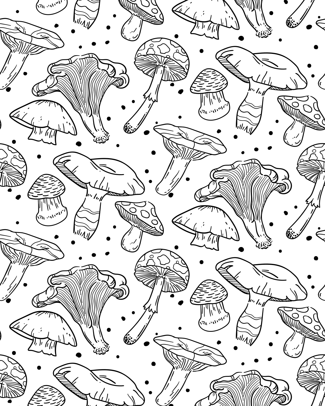 Kitchen vinyl rug with monochrome hand-drawn mushrooms - TenStickers