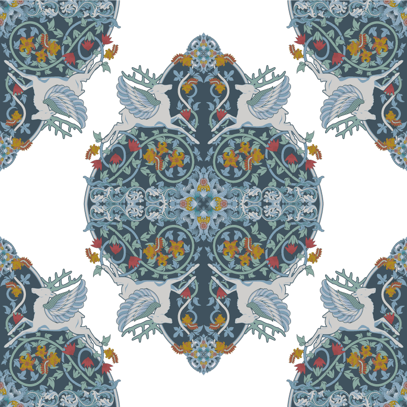 Floral vintage tile kitchen vinyl rug - TenStickers