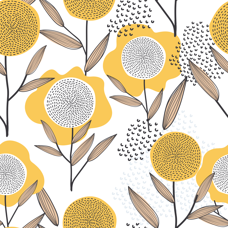 Kitchen vinyl rug with yellow abstract floral design - TenStickers