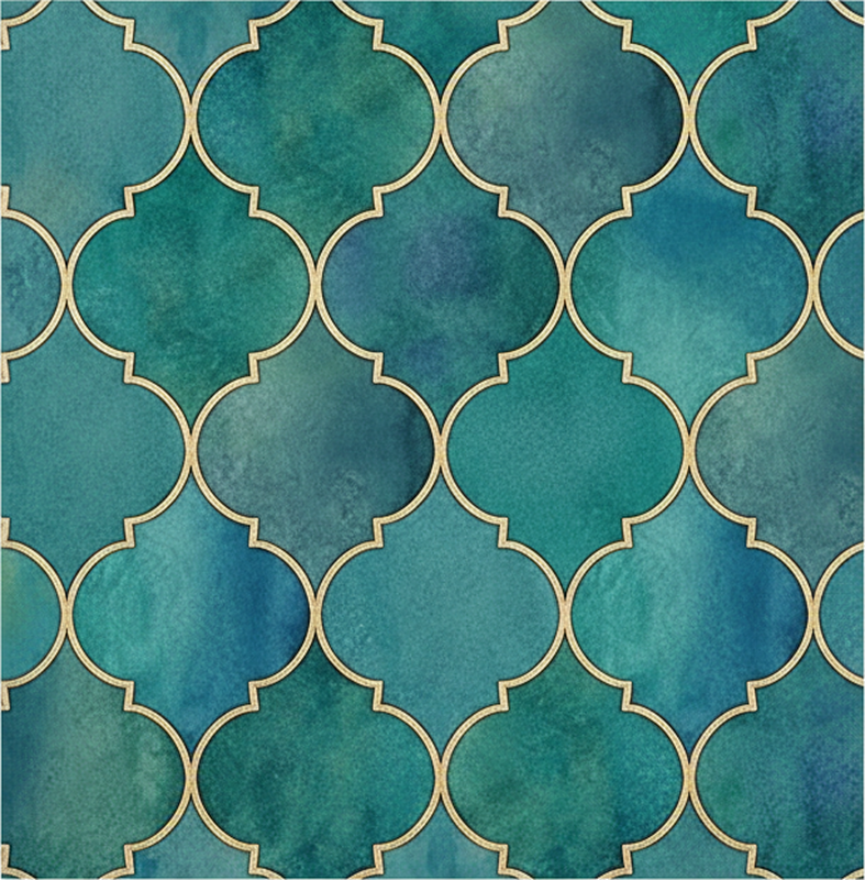 Kitchen vinyl rug in jade green with gold accents - TenStickers