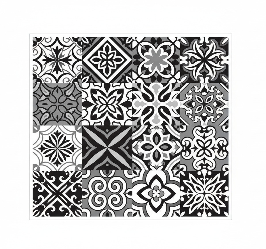 Kitchen vinyl rug with bold black geometric design - TenStickers