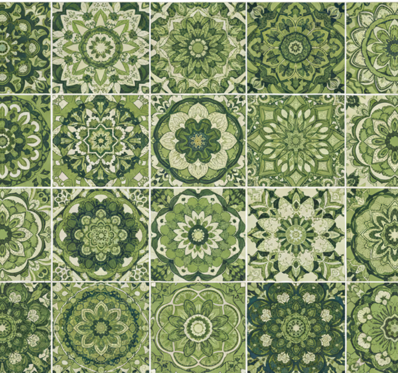 Moss green kaleidoscope kitchen vinyl rug - TenStickers