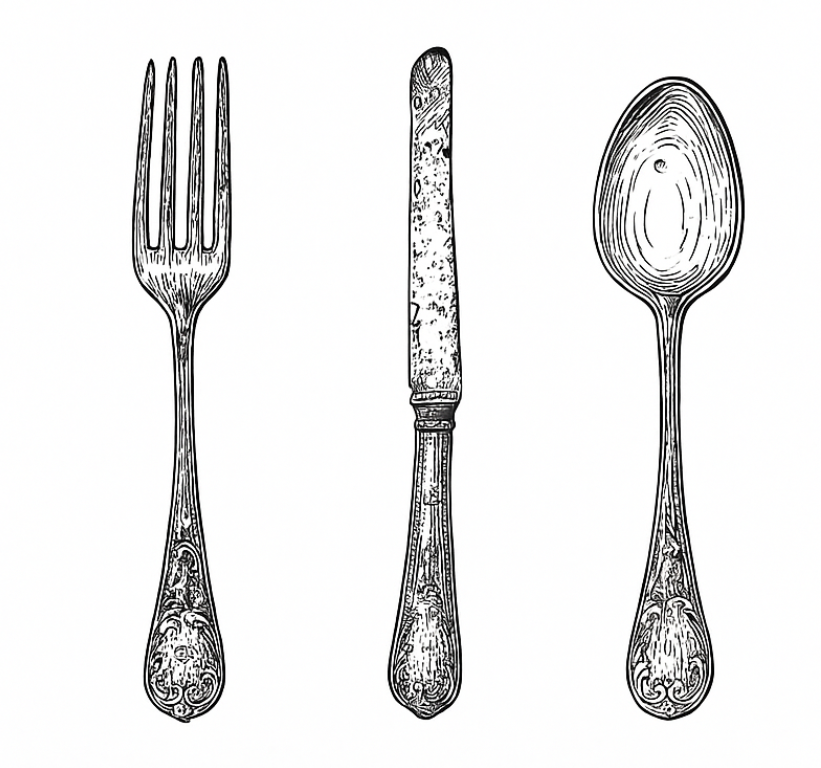 Kitchen vinyl rug in grey cutlery design - TenStickers