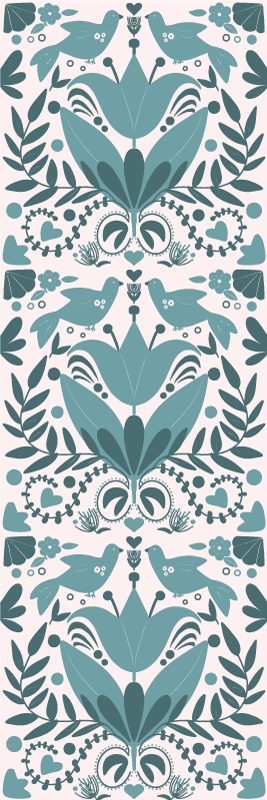 Kitchen vinyl rug with blue folk art birds pattern - TenStickers