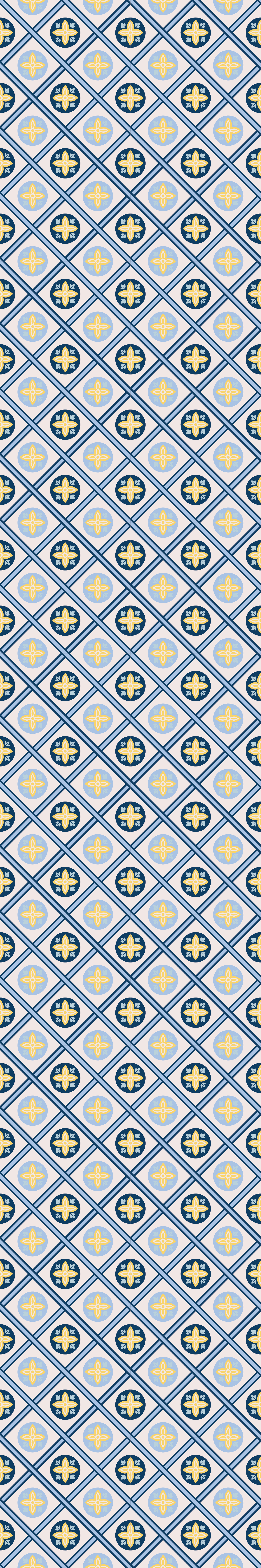 Kitchen vinyl rug in baby blue and yellow tile - TenStickers