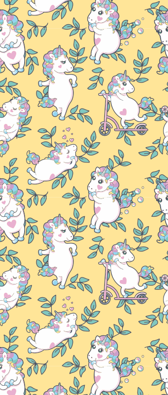 Bedroom vinyl rug with adorable unicorns and leaves - TenStickers