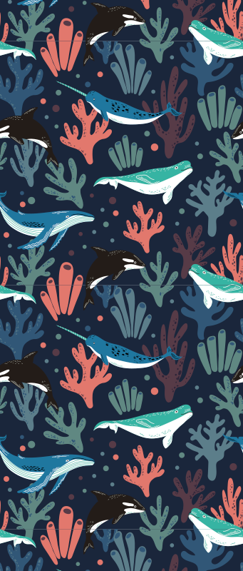 Vibrant sea animals on blue bedroom vinyl rug - TenStickers