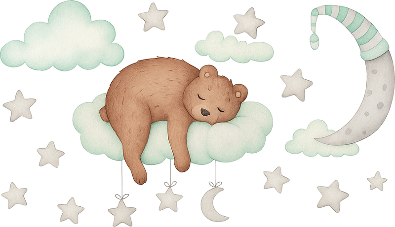 Bedroom vinyl rug with sleeping bear on clouds - TenStickers