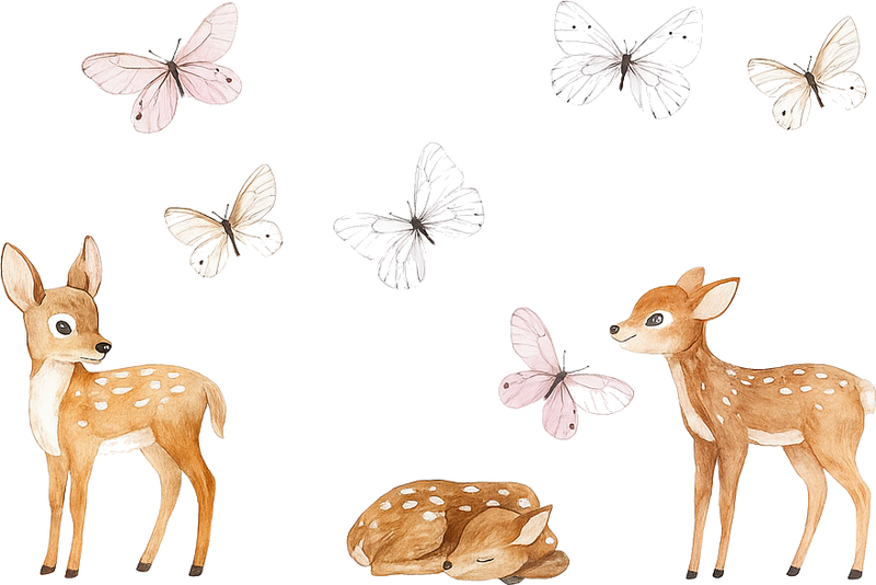 Bedroom vinyl rug little deer with butterflies - TenStickers