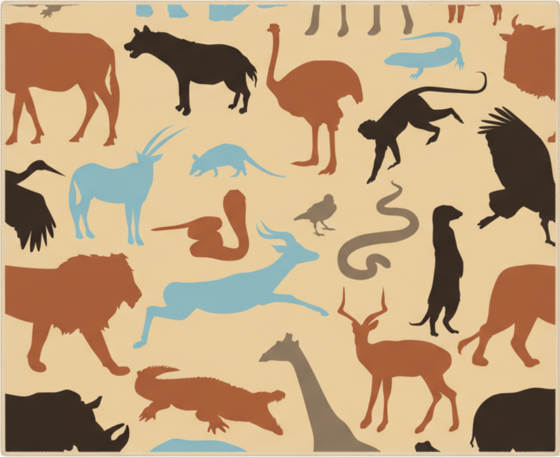 Bedroom vinyl rug featuring safari animal silhouettes - TenStickers