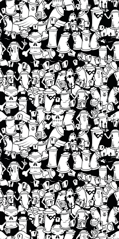 Bedroom vinyl rug featuring black and white spray cans - TenStickers