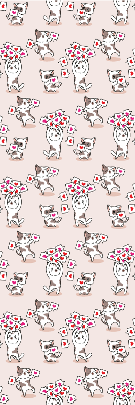 Bedroom vinyl rug with cats and heart icons pattern - TenStickers