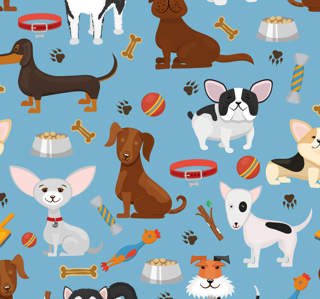 Bedroom vinyl rug with blue background dog pattern - TenStickers