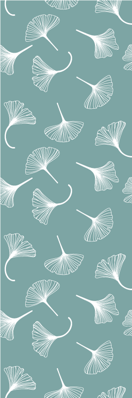 Nordic vinyl rug with light blue ginkgo leaves pattern - TenStickers