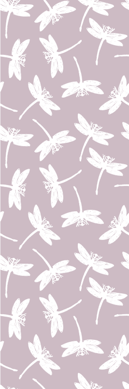 Nordic vinyl rug featuring pink japandi dragonfly art - TenStickers
