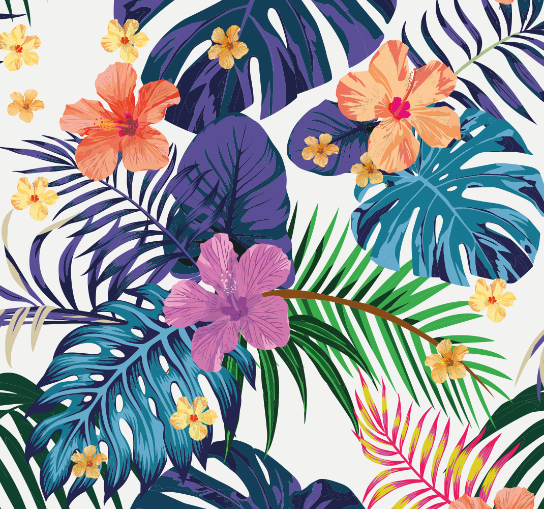 Nature vinyl rug hawaiian colorful flowers - TenStickers