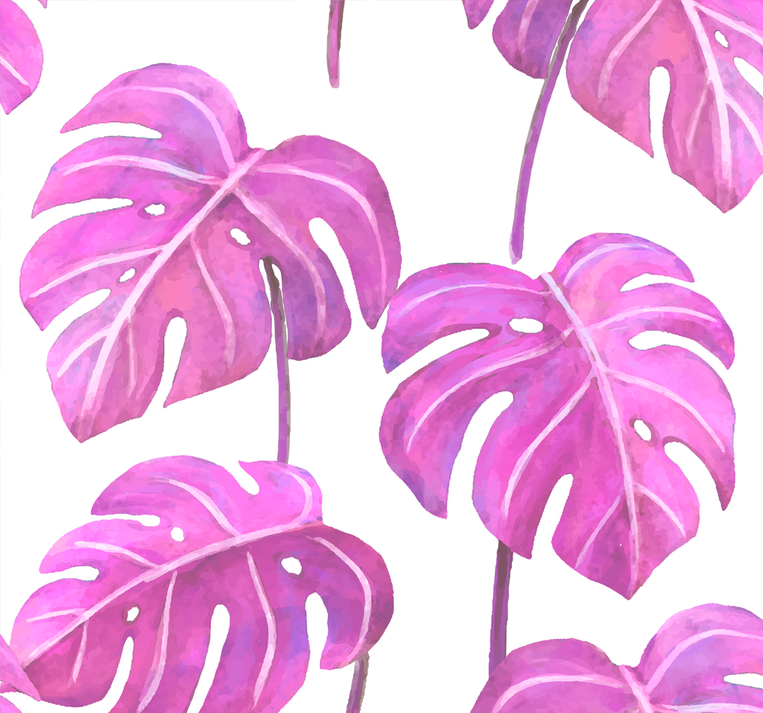 Nature vinyl rug pink painted monstera - TenStickers