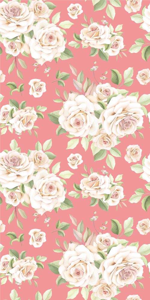Nature vinyl rug vintage pink roses on white - TenStickers
